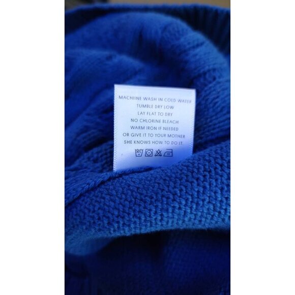 Project Naadam Women's Sweater Blue Long Sleeve Mock Neck Cable Knit Ruffle L - Picture 6 of 6